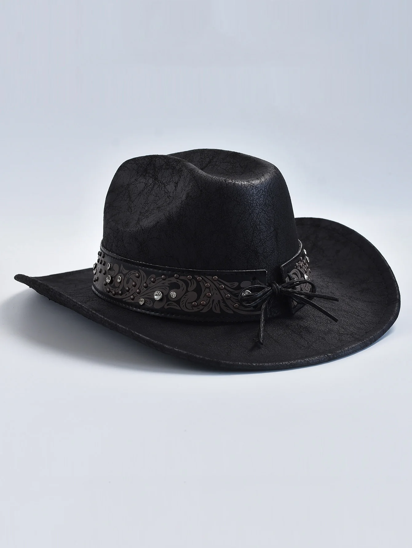 Faux PU Leather Western Cowboy Hats for Women Vintage Cowgirl Jazz Hat