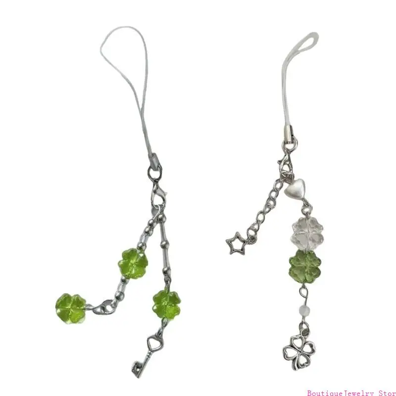 E1PE Versatile Use Four Clovers Phone Chain Multipurpose Phone Lucky Charm Keychain for Keys and Wallets Accessory