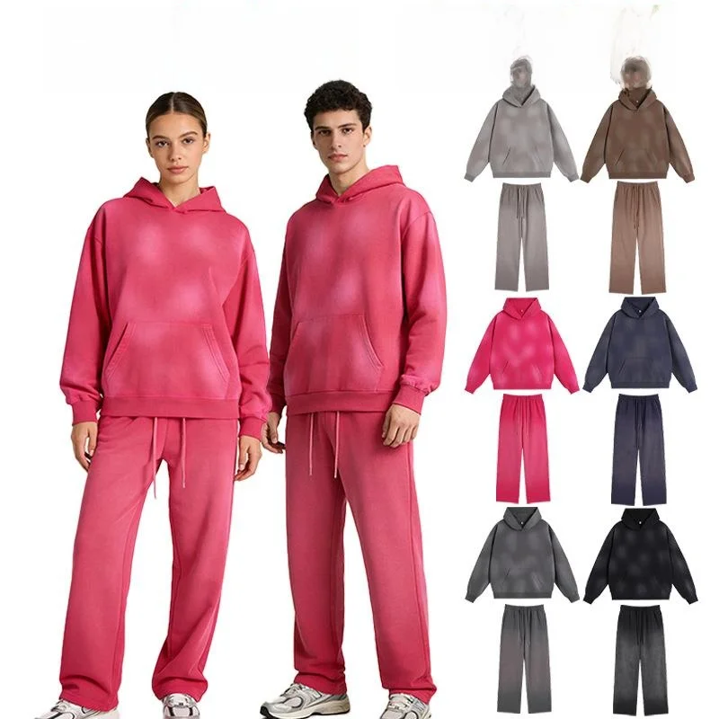 

Retro Distressed Loose Trendy Hoodie Sweatshirt Pants Set Cross-Border POD Men's Casual Sportswear Autumn Seven-Quarter Sleeve