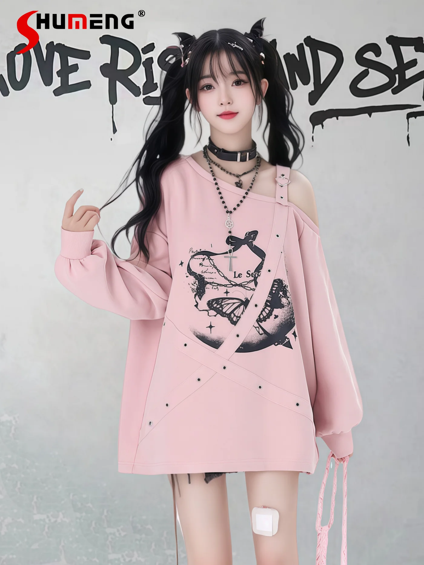 

Fashion Highstreet Sweet Cool Subculture Print Sweatshirts Off-Shoulder Long Sleeve Casual Versatile Pullover Tops Women Autumn