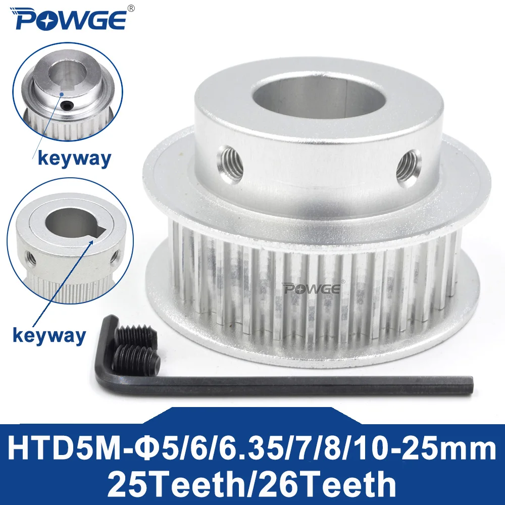 POWGE 25 26 teeth HTD 5M Timing Pulley BF Bore 6/6.35/8/10/12/14/15/16/17/18/19/20/25mm for HTD5M belt width 15/20/25mm 25T 26T
