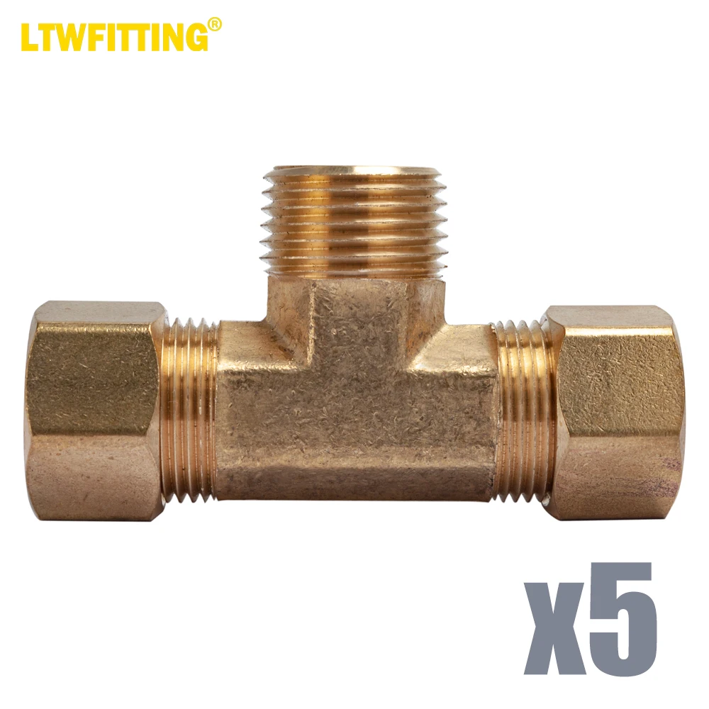 LTWFITTING Brass 5/8-Inch OD x 5/8-Inch OD x 1/2-Inch Male NPT Compression Branch Tee Fitting(Pack of 5)