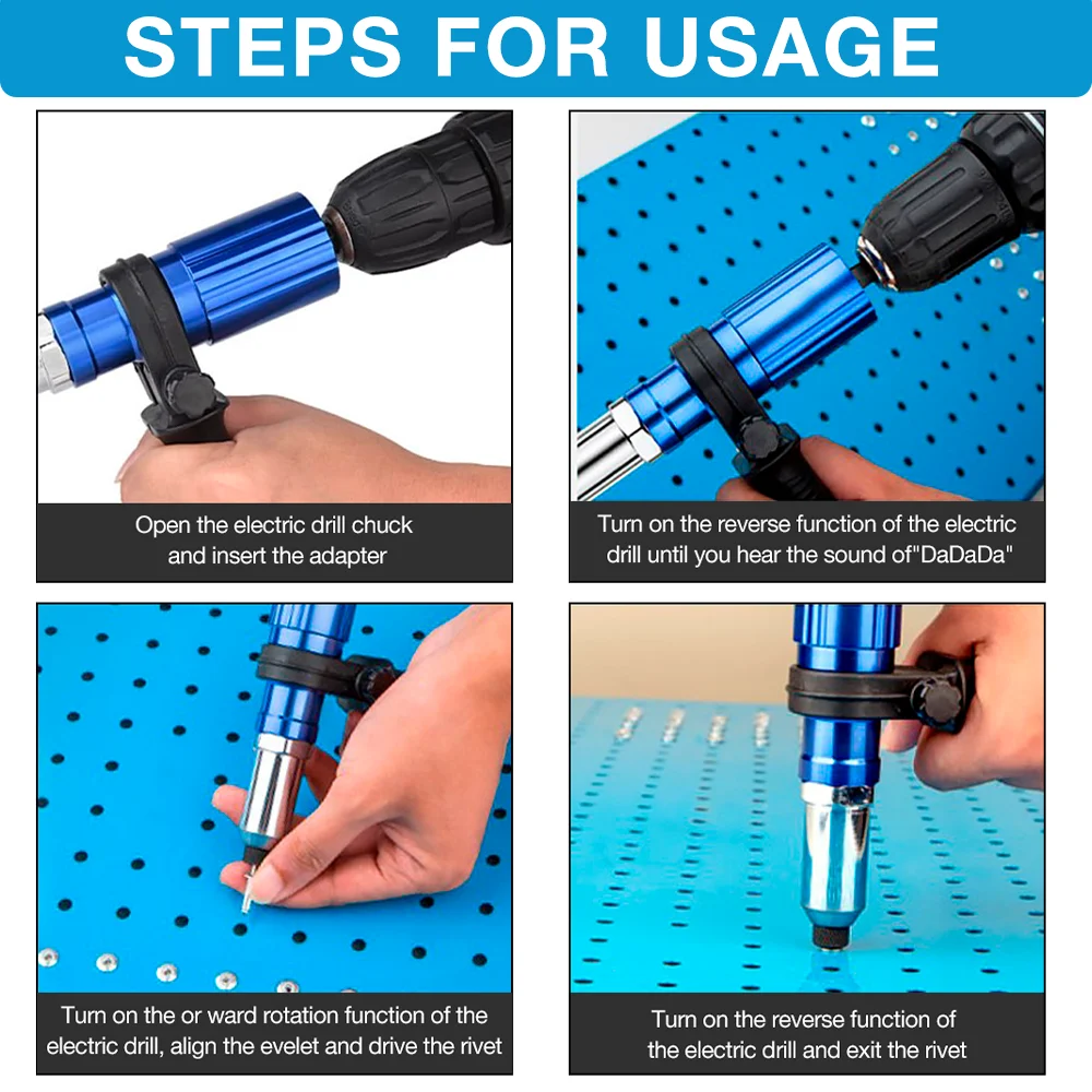 Riveting Machine, Electric Rivet Gun Adapter, 2.4mm-3.2mm-4.0mm-4.8mm Riveting Tools, Home Riveting Machine, For Electric Drills