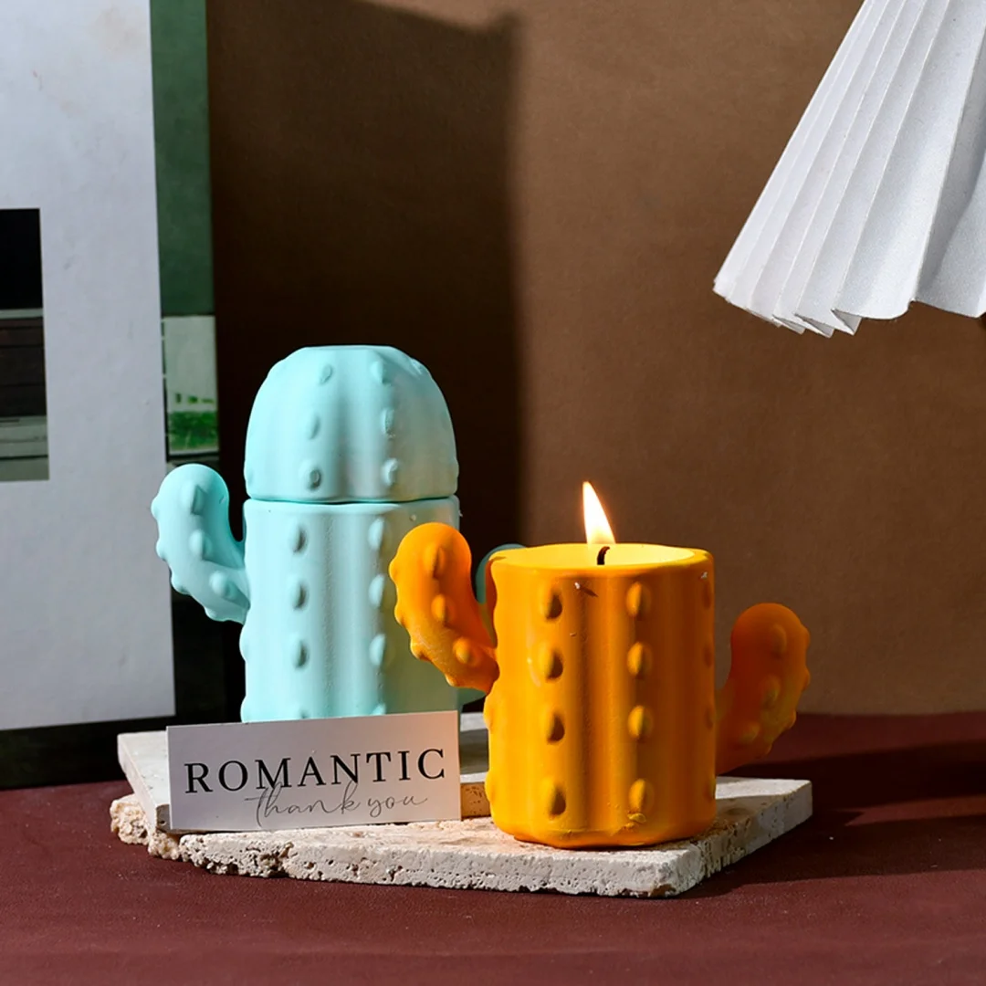 Cactus And Rose Flower Shaped Storage Jar Candle Cup Container Silicone Mold Cement Vessel Concrete Flowerpot Storage Mould