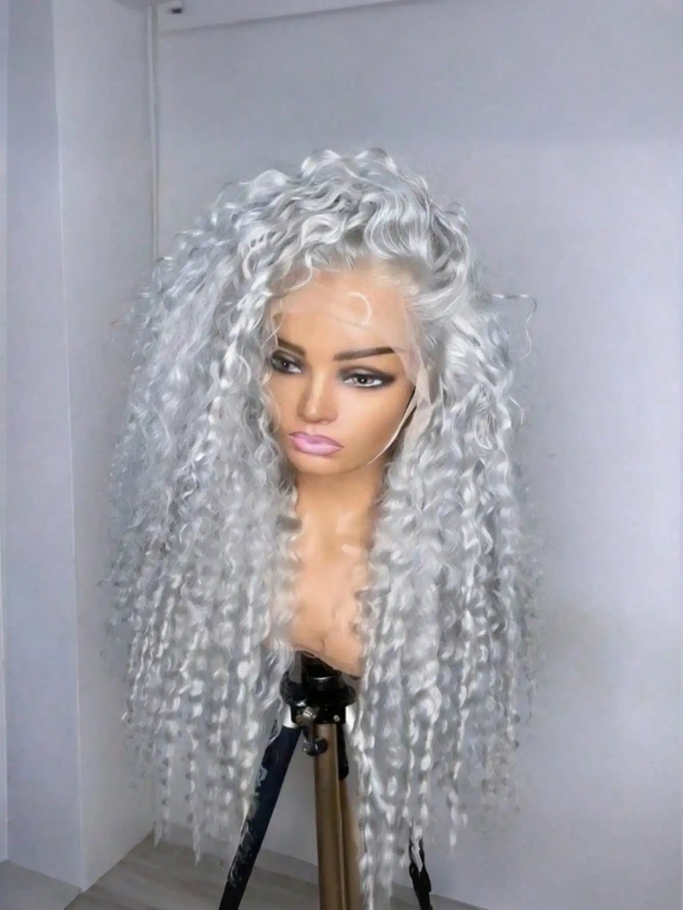 

13x4 HD Silver Grey Curly Lace Front Wigs Human Hair 200 Density Grey Curly Lace Front Wigs Pre Plucked Glueless Wigs for Women