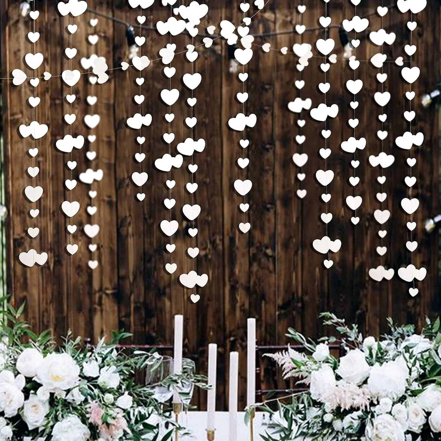 4 m/13 Fuß weißes Liebesherz-Hängepapier-Streamer-Banner für Hochzeit, Brautparty, Verlobung, Junggesellenabschied – Detail 4