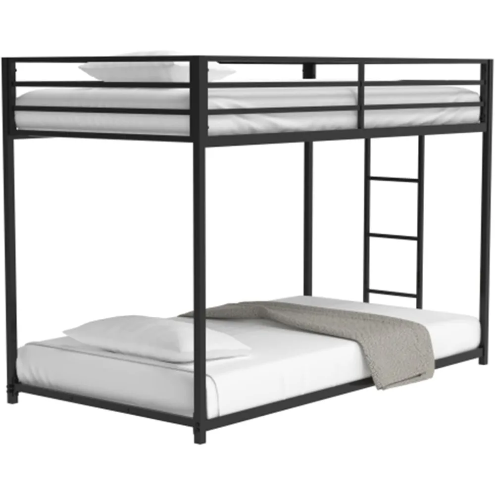 Family dormitory apartment bunk bed with ladder guardrail multifunctional combination bed metal black