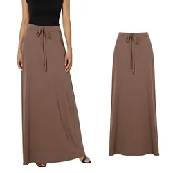 Spring Summer Oversized Long Skirt For Women'S High Waist Slit Midi Skirts Women'S Casual Tie Elastic Waist Fashion Skirt