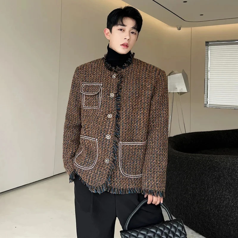 LUZHEN Tweed Woven Suit Jacket Trendy Men\'s Damaged Rough Edges Burrs Original Design Korean Elegant Stylish Blazer Coat LZ1730