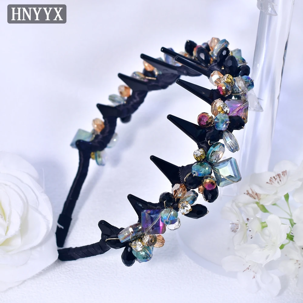 HNYYX Luxury AB Crystal Teeth Headband Non-slip Head Hoop Vintage Headbands Bride Wedding Headpieces Hair Accessories A401