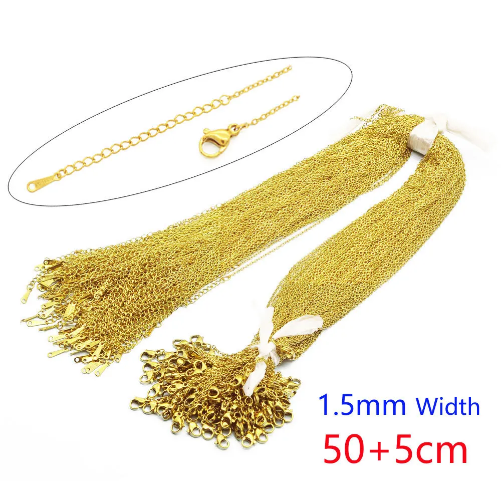 Wholesale 1.5mm Stainless Steel Necklace Rope 50+5cm Gold Color Stainless Steel Necklaces Cuban Link Chains Women Jewelries