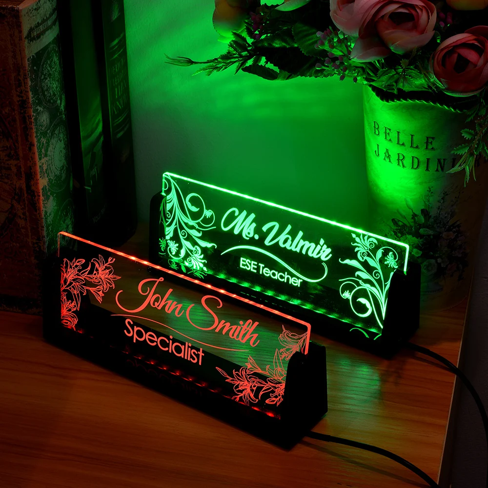 Imagem -06 - Mesa de Escritório Moderna Personalizada Placa Personalizada Base Acrílica Luz Led Sinal de Nome