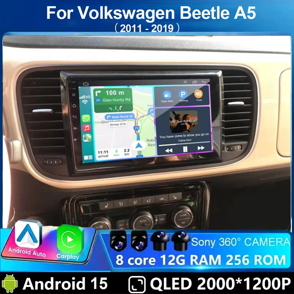Radio para Auto con Android 15 para Volkswagen Beetle A5 2011-2019, Reproductor de Video Estéreo, Carplay Inalámbrico, Multimedia para Auto, 4G LTE, 2DIN, DSP