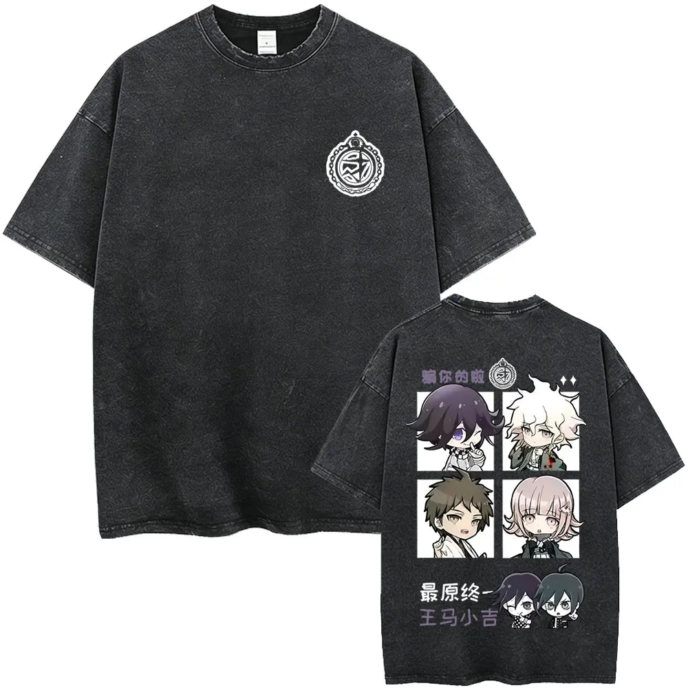 Washed Vintage Anime Danganronpa Chiaki Nanami Graphic T-shirt Men Women Manga Retro Streetwear Oversized Short Sleeve T Shirts