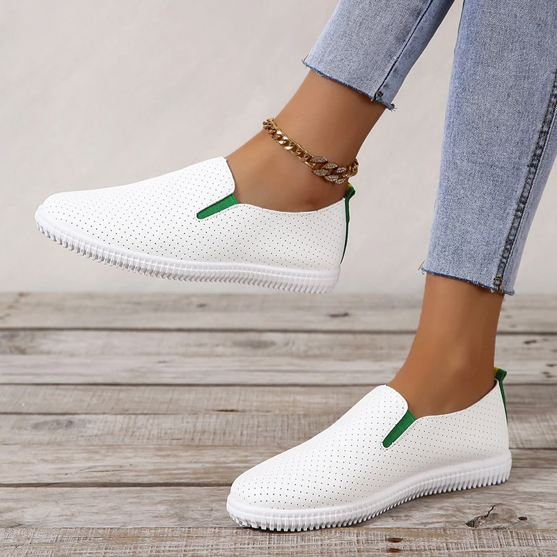 Zapatos planos de piel sintética blanca para mujer, mocasines cómodos de suela suave, informales, para primavera y verano