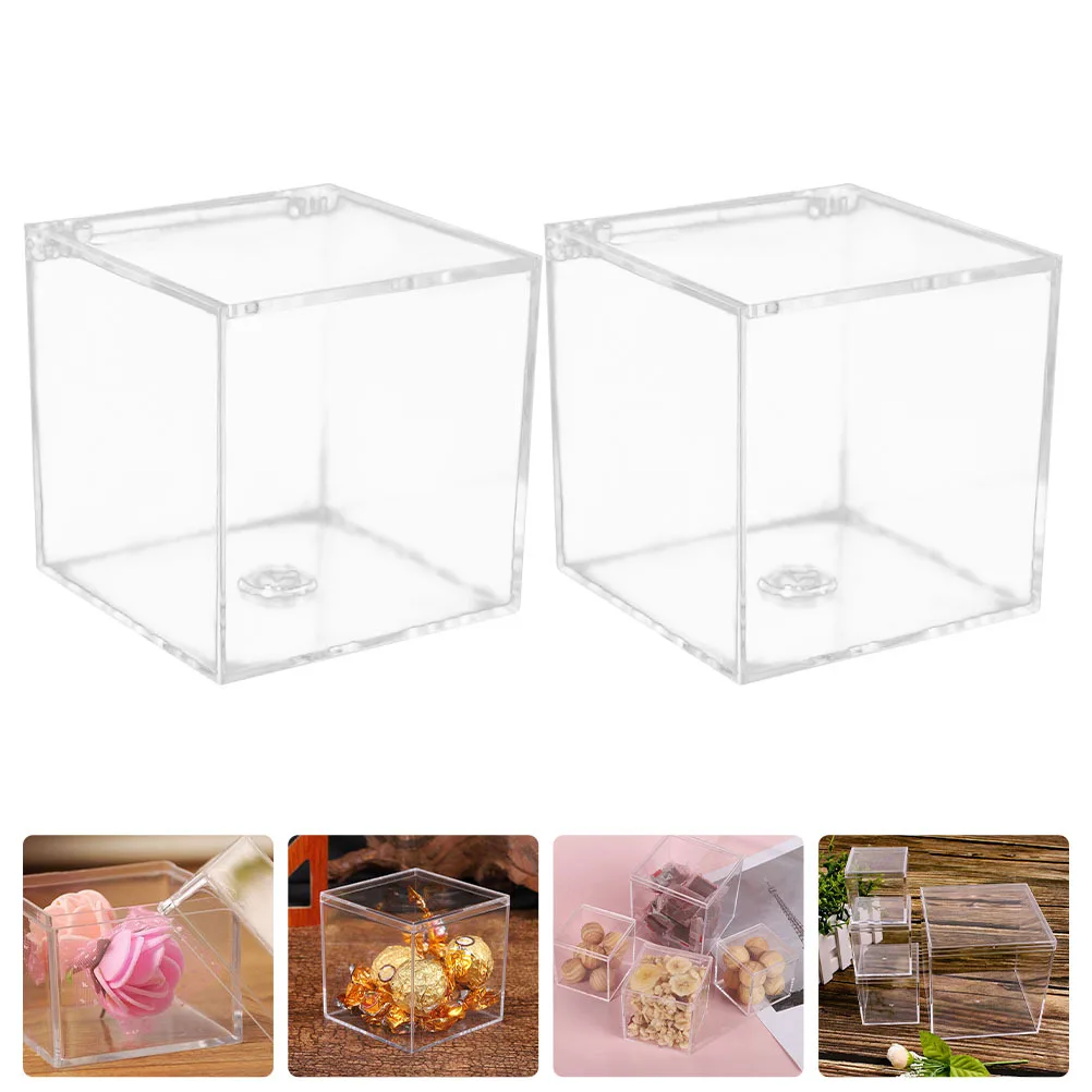 

2Pcs Acrylic Food Boxes Transparent Candy Biscuit Storage Container Portable Cake Snack Holder Gift Case Transparent Candy Box