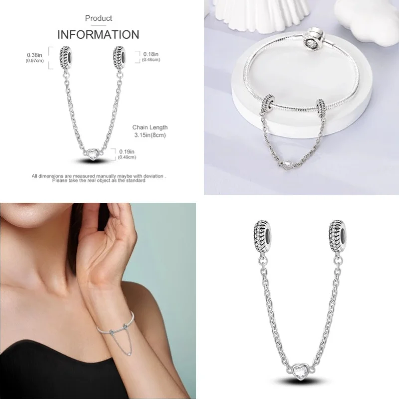 New 925 Silver Valentine\'s Day Collection, Love Spreading Safety Chain Suitable for Original Bracelets, Bracelets, DIY Jewelry
