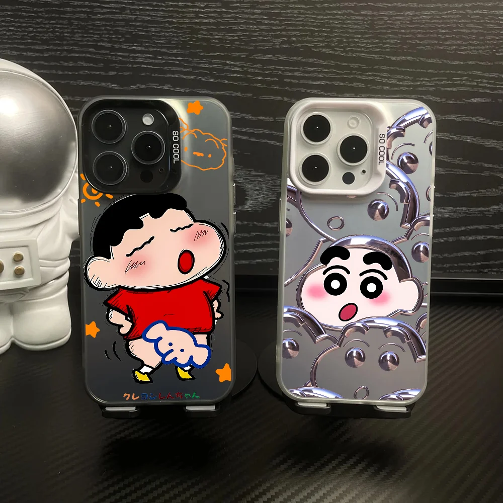 Funda de teléfono MINISO C-Crayon S-ShinChan IMD Color carcasa plateada para IPhone 16 15 14 13 12 11 Pro Max Plus