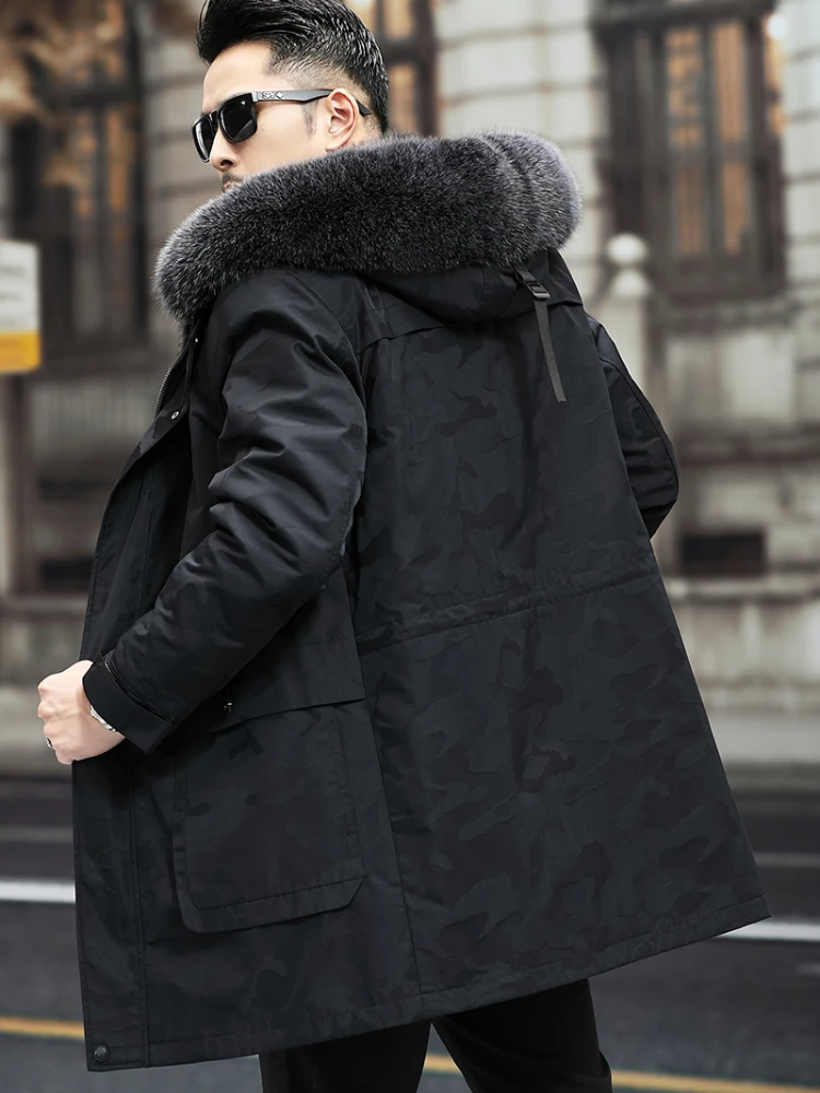 Men's Parka Mink Liner Mid-Length Warm Marten Overcoats Fur Casual Jacket