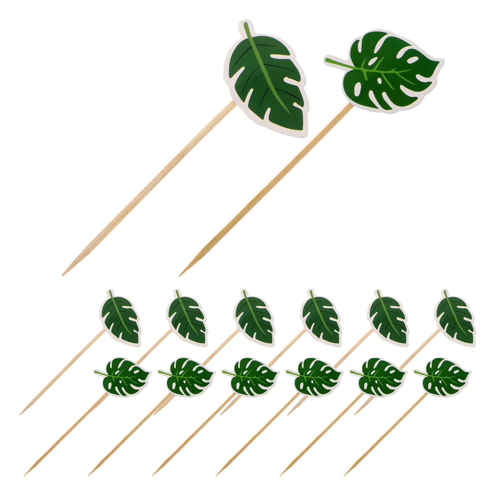 80Pcs Monstera Leaf Cake Toppers Green Tropical Plant Leaf Cupcake Picks Jungle Beach Hawaii Luau Birthday Wedding Baby Shower