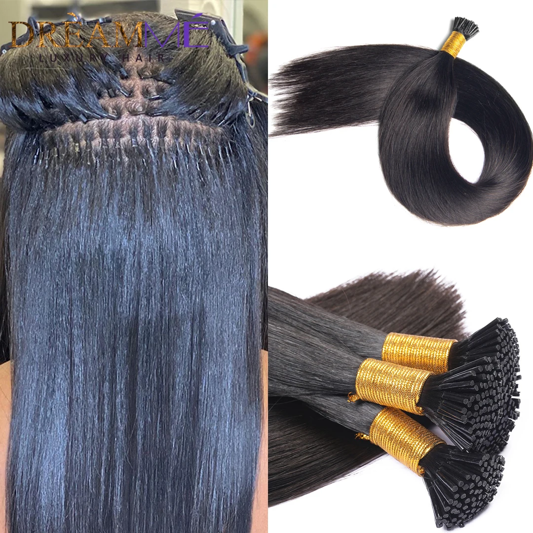 Straight I tip Human Hair Extensions Bundles Microlinks Brazilian Hair Bulks I Tip Hair Extensions For Black Women