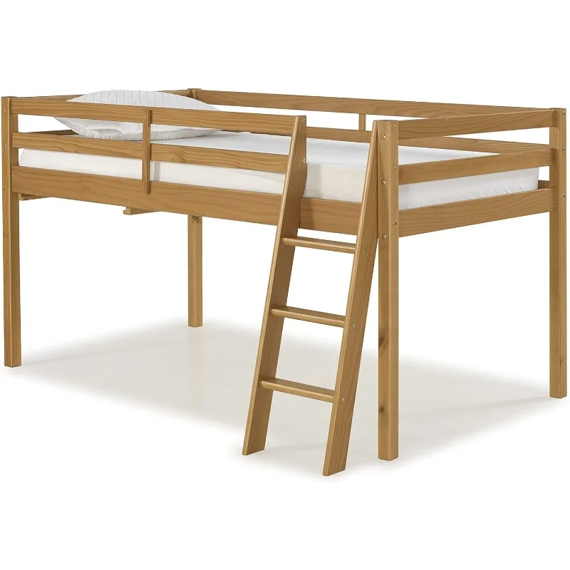 Twin Wood Junior Loft Bed, Solid Pine Construction,Functional Storage,for Ages Six to Teen,78.75