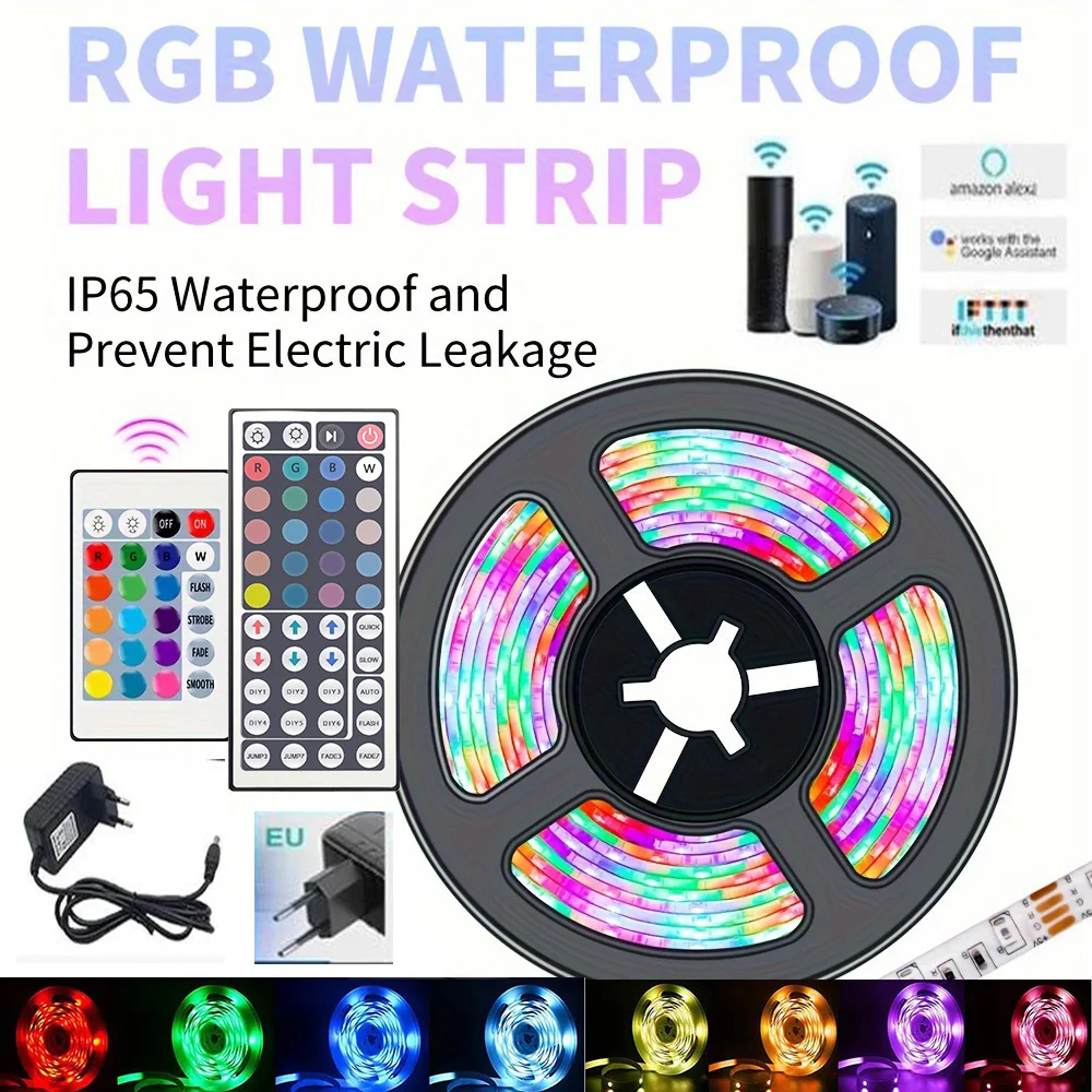 16.4-100FT RGB LED Light Strips For Bedroom SMD5050 Music Sync WiFi App Control DC12V RGB LED Strip Color Changing Rope Lights