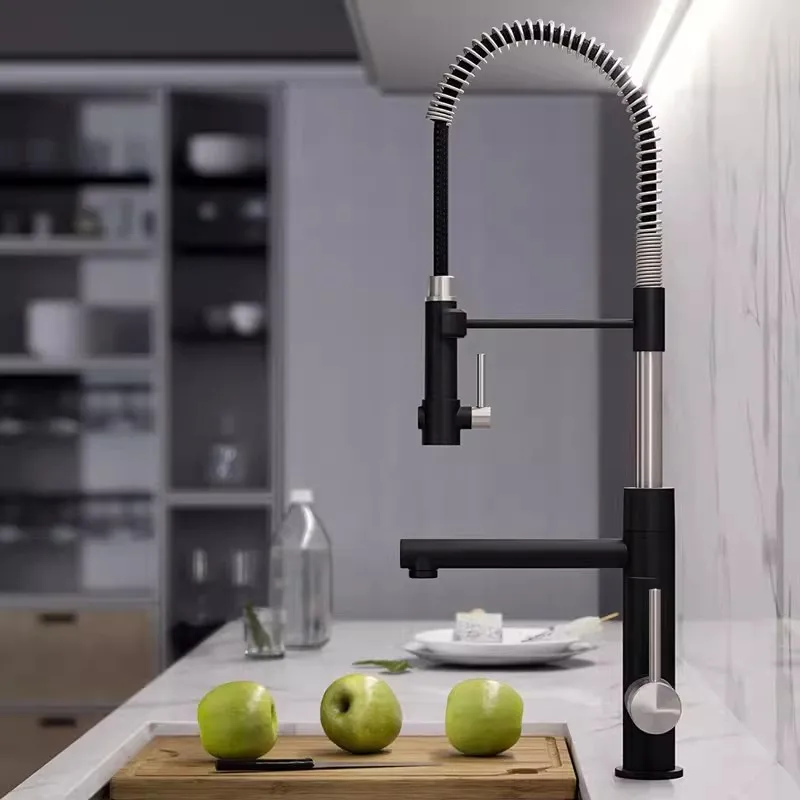 

Tuqiu Black Kitchen Faucets Pull Down Sink Faucet Pull Out Black Spring Spout Mixers Tap Hot Cold Water Crane