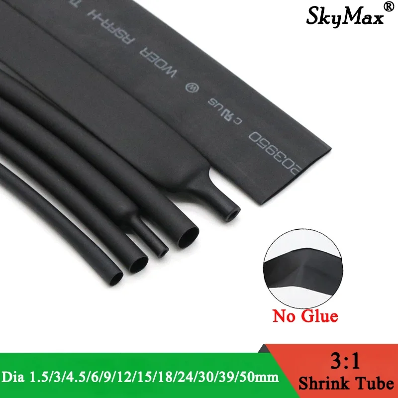 

1M Diameter 1.5~50mm No Glue Heat Shrink Tubing 3:1 Ratio Waterproof Wire Wrap Insulated Lined Cable Sleeve Black