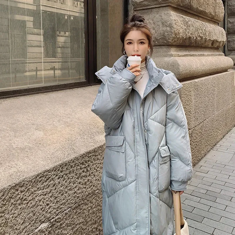 2024 winter new plus-size cotton women's winter lengthening over the knee Korean version of the fashion tren loose coat