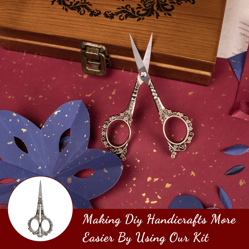 Komplettes Vintage-Nähset im europäischen Stil, Retro-Nähset in Holzbox mit antiken Stickerscheren und Nadeln für DIY-Bastelarbeiten – Detail 12