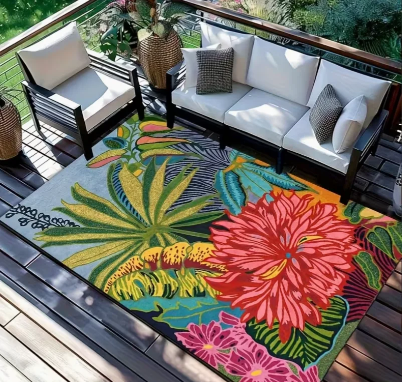 1pc, Outdoor Rug, Spring and Summer, Bright Floral Pattern, Suitable for Patio, RV, Picnic, Outdoor Decoration Carpets