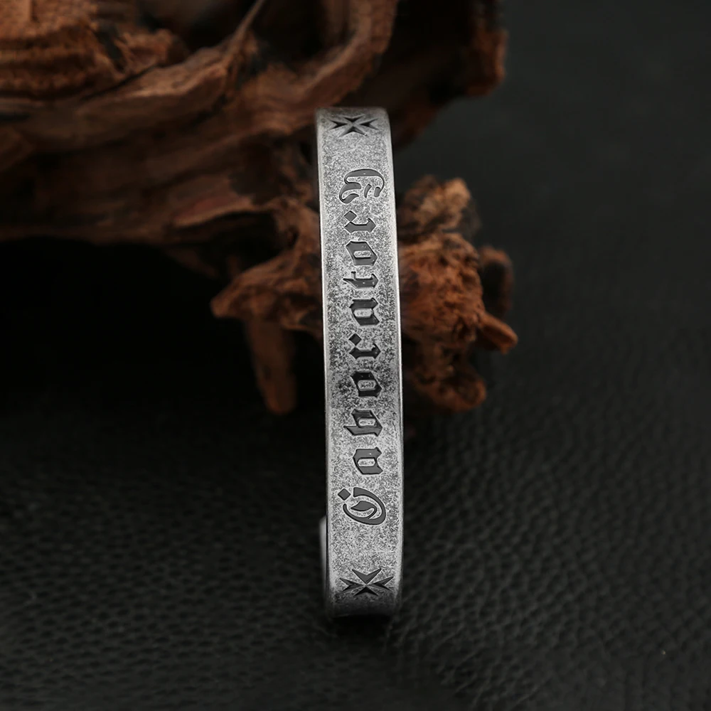 Vintage Black Heart Sutra Mantra Bracelets For Men Stainless Steel Sanskrit Embossed Buddhist Scriptures Bangles Fashion Jewelry