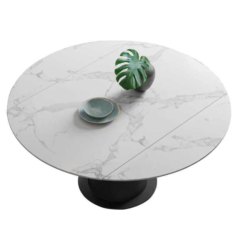 #Light Luxury Marble Retractable Rotating Dining Table with Chair Comb Rectangular Circular Rock Plate for Home Furniture