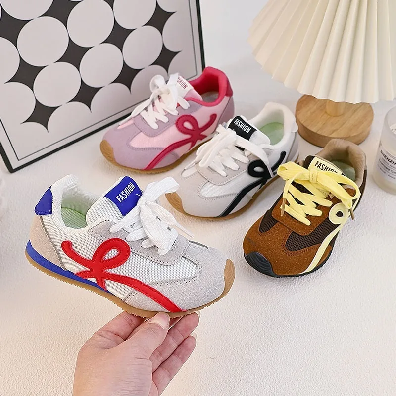 

Kids Shoes Cloth Patchwork Child Sneakers Girl Boys Lace Up Shoe 2025 Spring Autumn Children's Walk Runing Trainers Shoes
