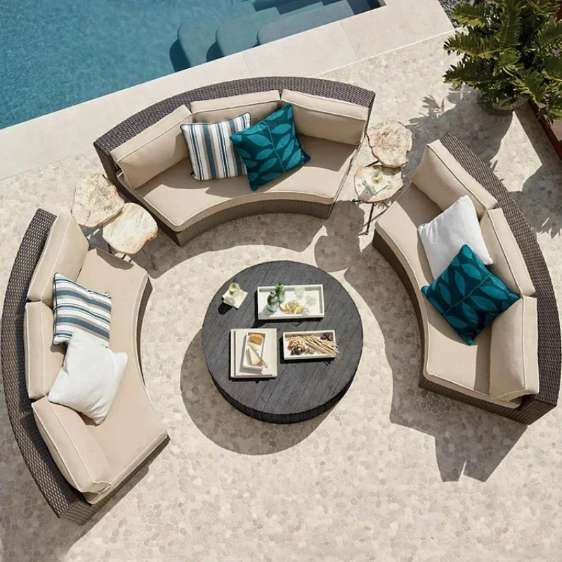 

Courtyard Garden Rattan Sofa Outdoor Leisure Semi Circular Sofa Terrace Combination Divani Garden Furniture Sets