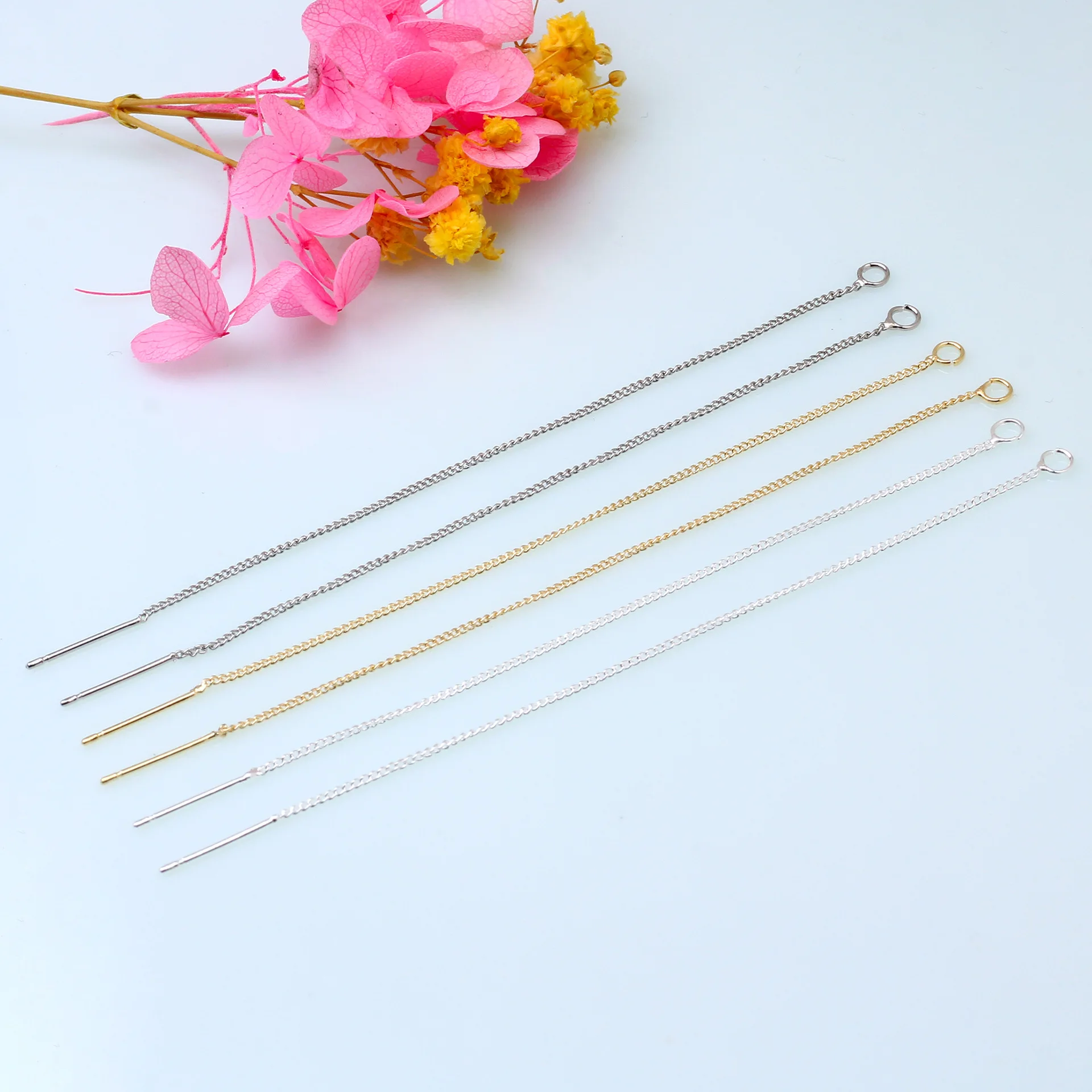 14K Plain Thin Threader Earrings Ear Wires Curved Link Cable Chain Style Line Earings Jewelry Findings 10 pcs