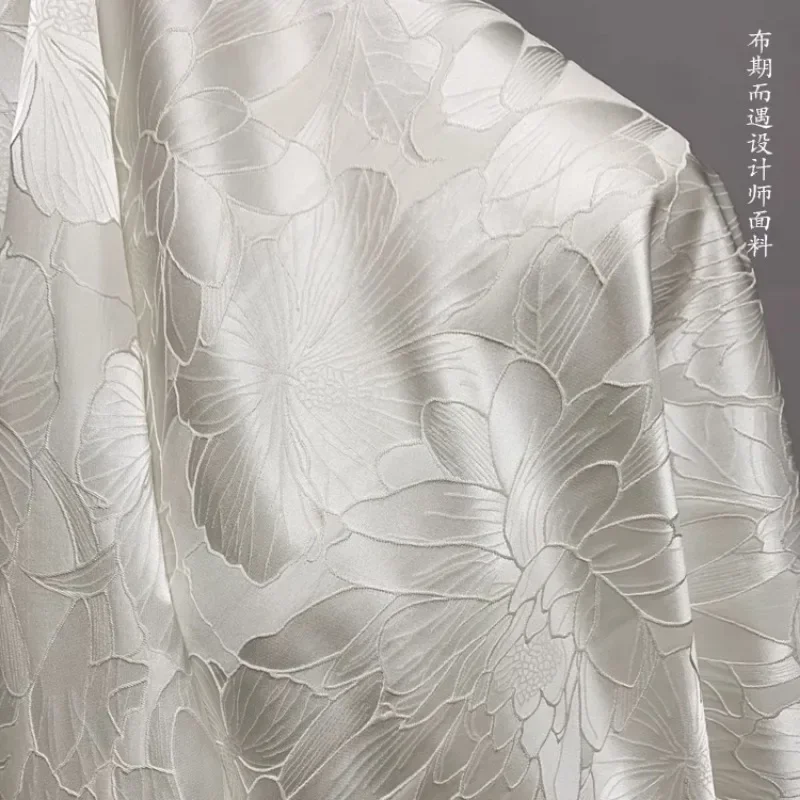 Polyester Fabric White Pattern Bulletless Design Cheongsam Fashion Cloth Diy Apparel Sewing Fabric Pure Polyester Material