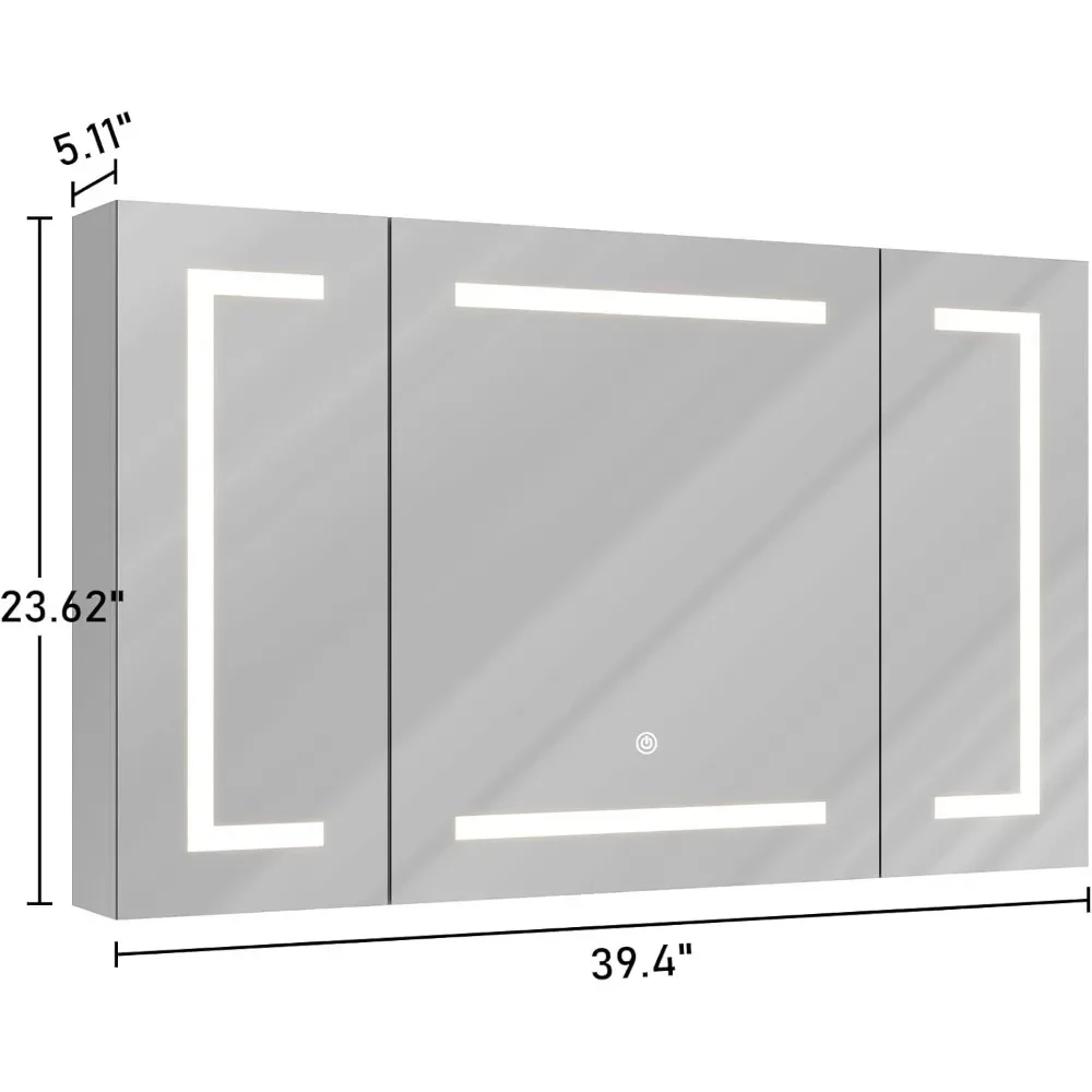 Medicine Cabinets with Mirrors and Led Lights 39.4''x23.6'' Wall Bathroom Mirror with Storage and Charging Station Wall Mounted