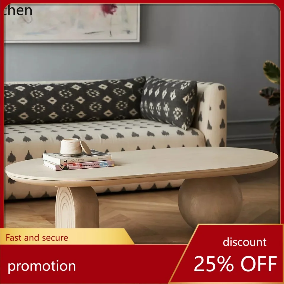 

HT living room coffee table French retro solid wood coffee table modern minimalist art oval tea table
