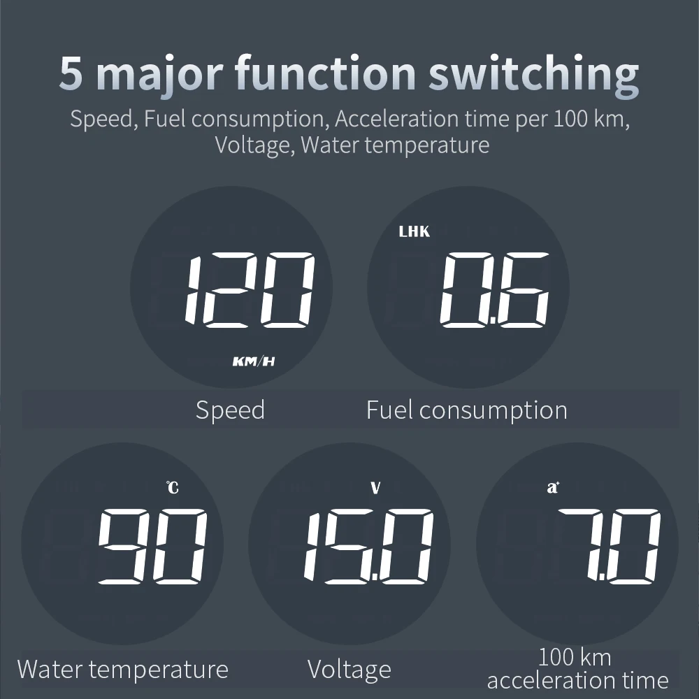 HUD OBD2 Display Car Speedometer Water Temp Fuel Consumption Multifunctional Meter On-board Computer Car Electronics Accessories