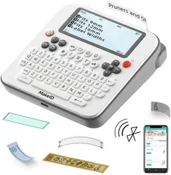 Makeid Label Maker E1 QWERTY Keyboard Labeler Rechargeable Machine Backlighting LCD Screen, Prints 9/12/16mm Labels