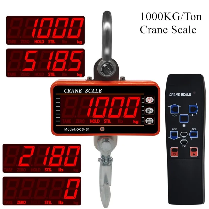 

Crane Scale 1000KG 1Ton 2000lb OCS-S1 Digital balance LCD High Accurate Industrial Heavy Duty Hanging Hook Hanging Scales 40%off