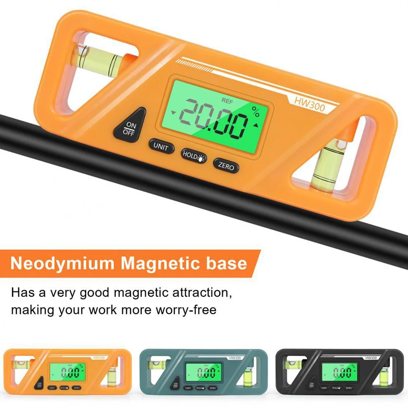 HW300 Digital Inclinometer Magnetic Electronic Goniometer LCD Display Angle Meter 90°Level Protractor Slope Conversion Tool