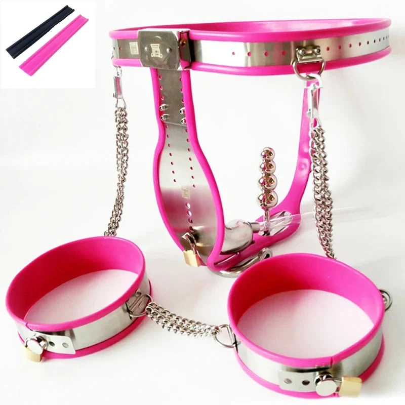 Stainless Steel Male Chastity Belt Cbt BDSM Bondage Set Cock Cage Chastity Lock Pants Thigh Ring Cuffs Adult Sex Toys For Men