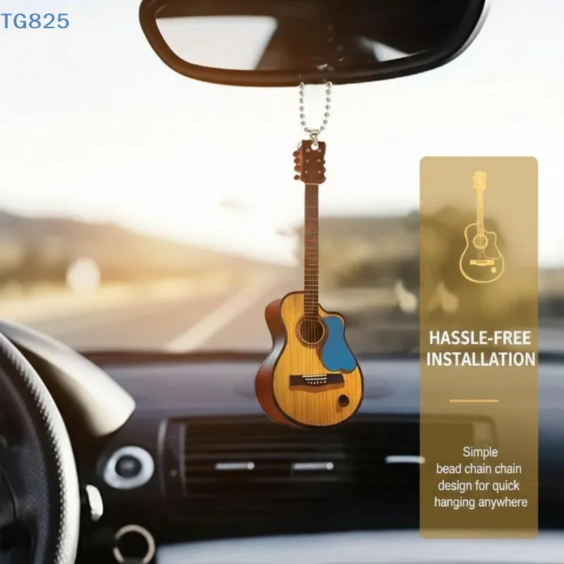 【AN】Mini Guitar Rearview Mirrors Pendant Car Hanging Ornaments Car Decoration Gifts For Guitar Enthusiast Christmas Decoration