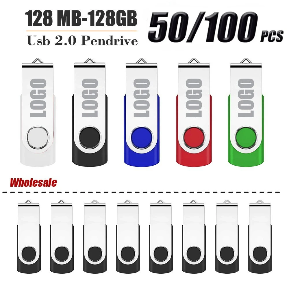 

50/100 шт. USB-флешка 1 ГБ 2 ГБ 4 ГБ с металлическим зажимом, 64 ГБ, бесплатный индивидуальный логотип, флэш-накопитель 32 ГБ, креативный подарок, USB-накопитель 16 ГБ