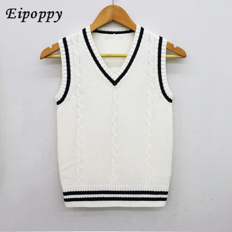 College Style Vest Sweater Vest Student School Uniform Pure Cotton Small Waistcoat Knitted Sweater