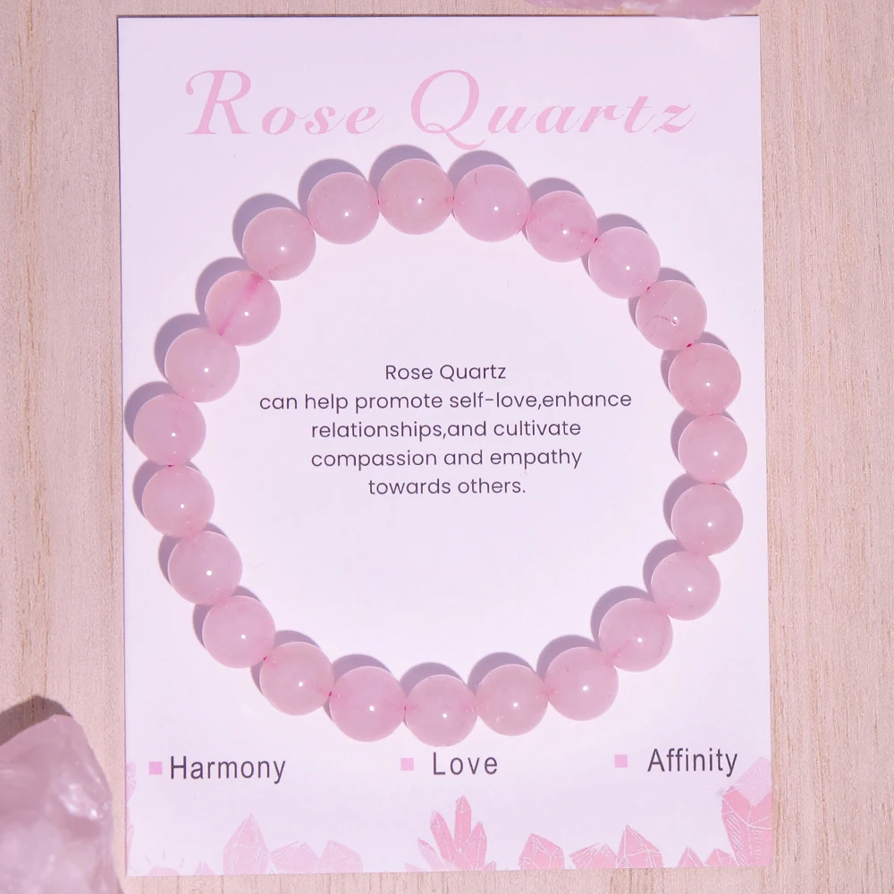 1 Stück modisches und minimalistisches rundes Rosenquarz-Stretch-Armband aus Naturstein, geeignet für den täglichen Gebrauch in allen Jahreszeiten.