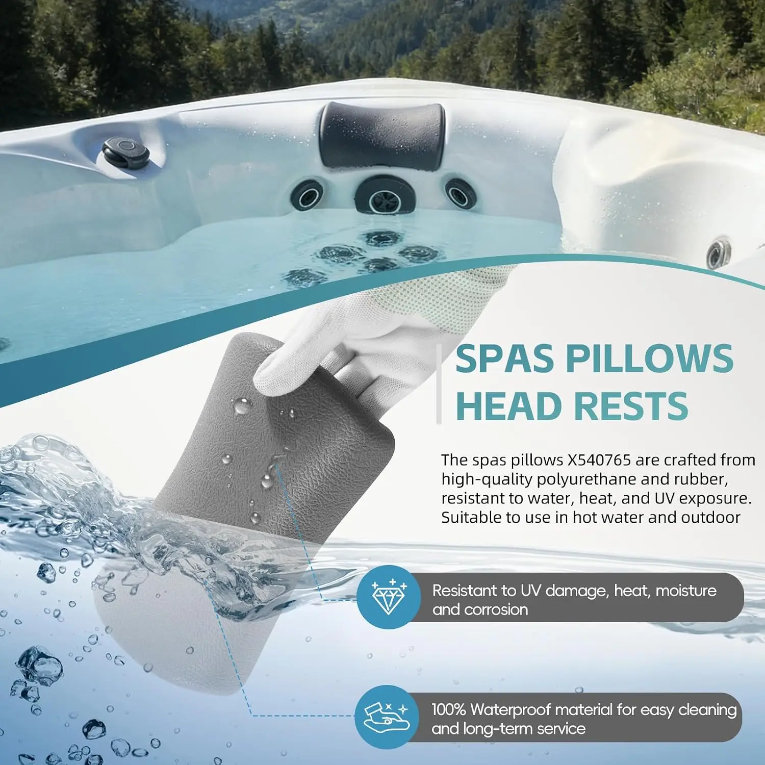 4er-Pack X540765 Spa-Kopfkissen, verstellbare Nackenstütze für Whirlpools der Master Spa Clarity Genesys Balance Precision Serie 2016+ – Detail 4